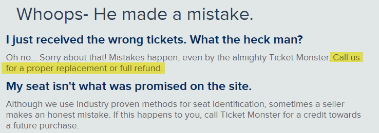 ticketmonster.com reviews wrong tickets replacement